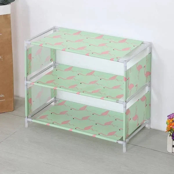 3-Layer Shoe Rack – Space-Saving Footwear Organizer with Random Prints for Home & Office